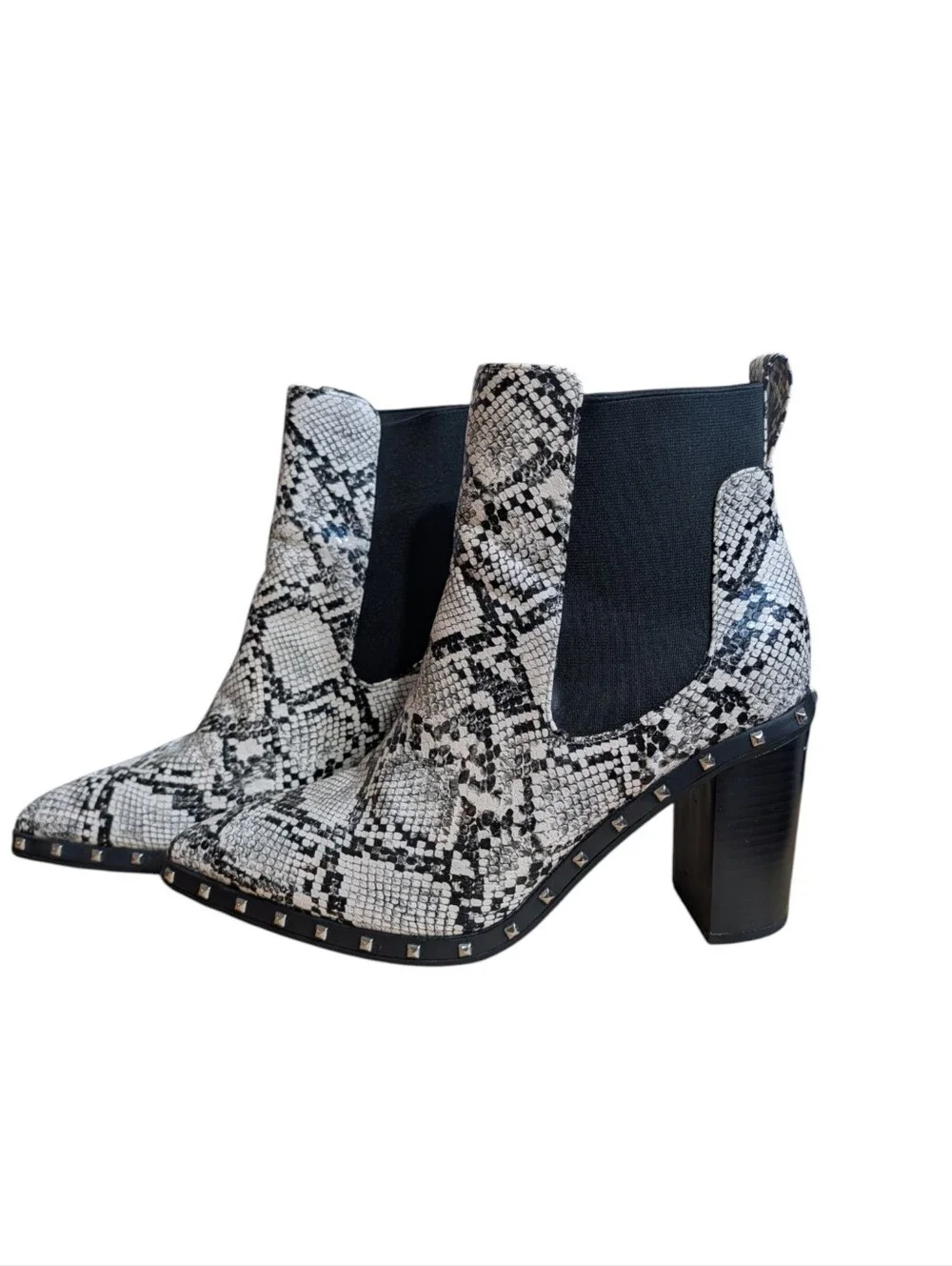 Katlui Snake Print Studded Chelsea Ankle Boots Size 40 Block Heel
